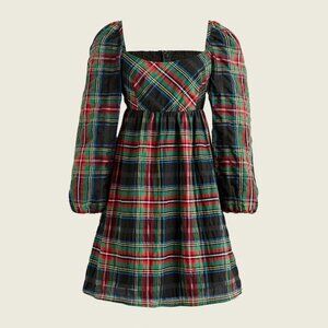 J.Crew Puff-sleeve Mini Dress Size 00 Stewart Tartan Plaid Holiday Christmas